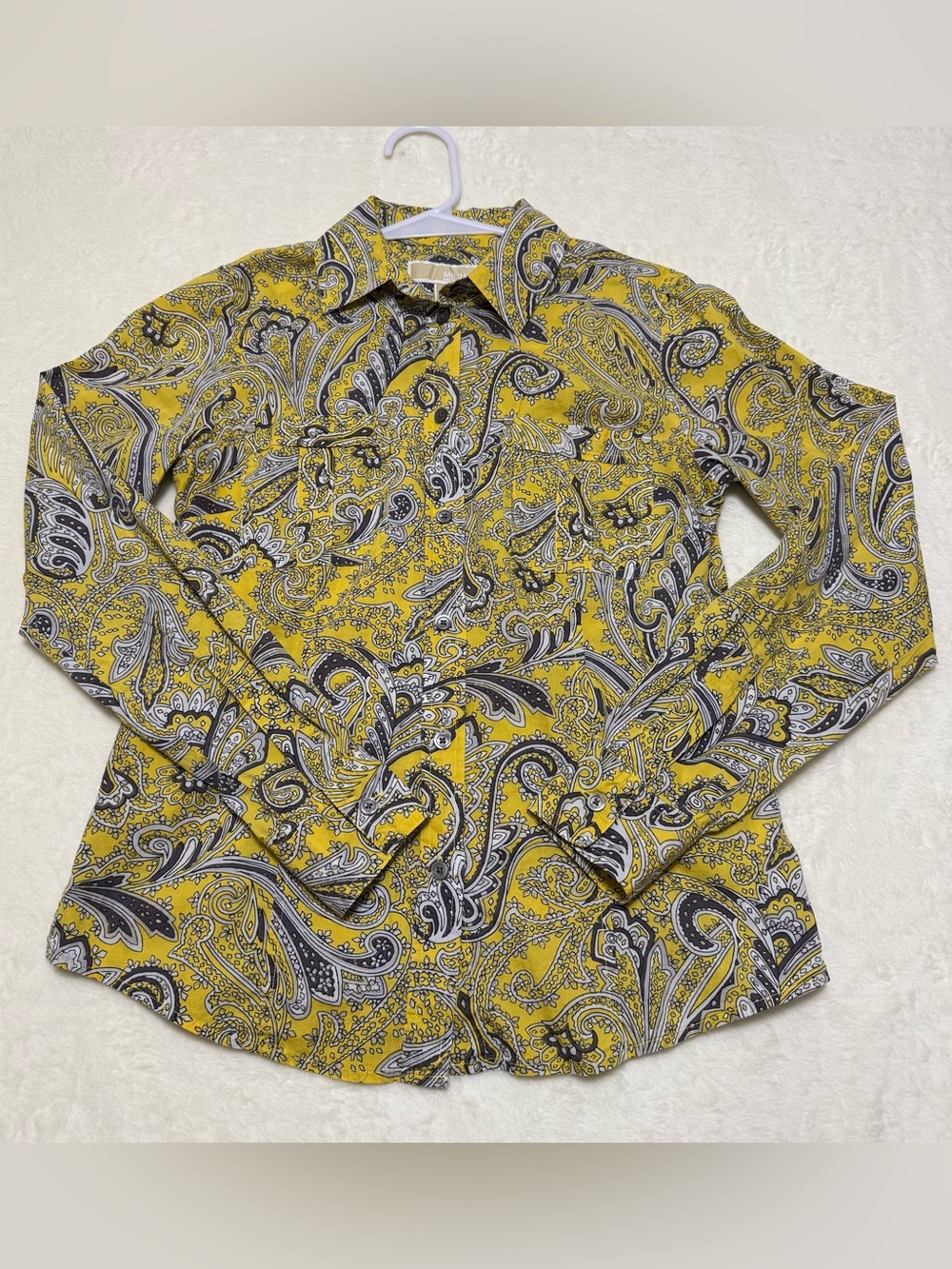 Michael Kors Button Up Women Art Nouveau Roll Tab Sleeve Blouse Party Size XS